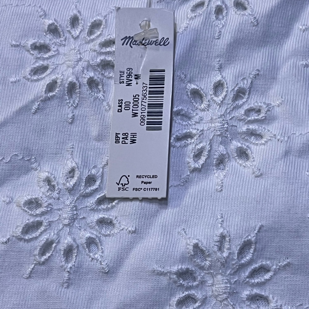 New - Madewell White Embroidered Wide-Sleeve Boxy Tee - Picture 8 of 8